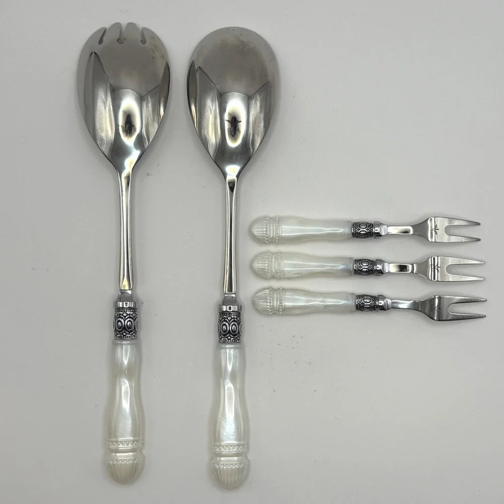 Coquette Regency SLAH Camden Serving Set White Pearl Resin Salad Servers & Forks